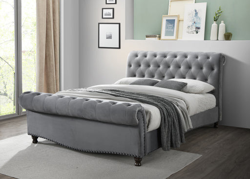 Verona Sleigh Style Fabric Bed Upholstered Light Grey